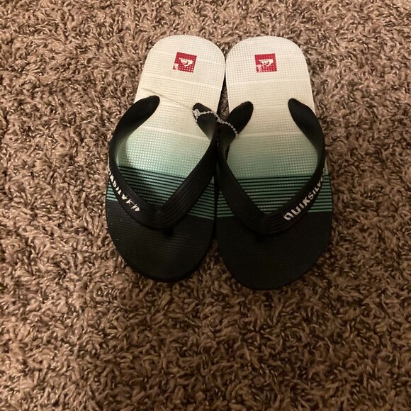 Quiksilver Boys Sandal Size 11/12 Flip Flop Thong Style Textured Striped Black - Picture 1 of 4